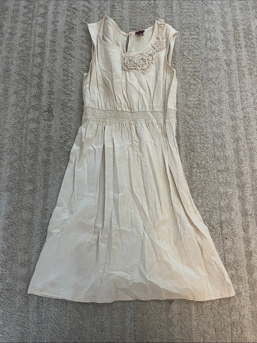 Merona Sleeveless Cream Crewneck Linen Cotton Floral Feminine Dress Medium